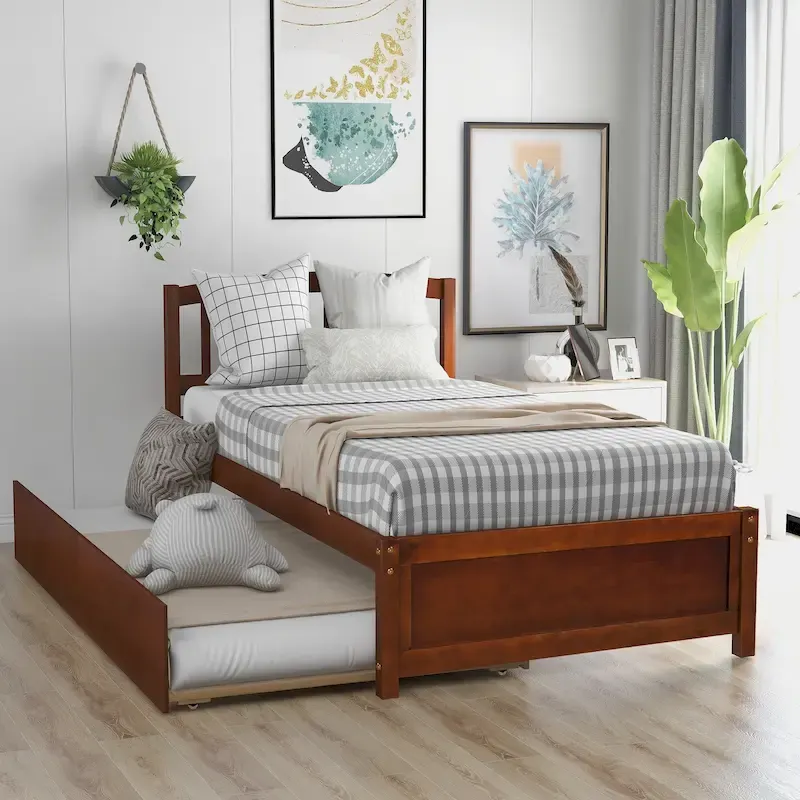 Twin Size Wood Platform Storage Bed with Drawers