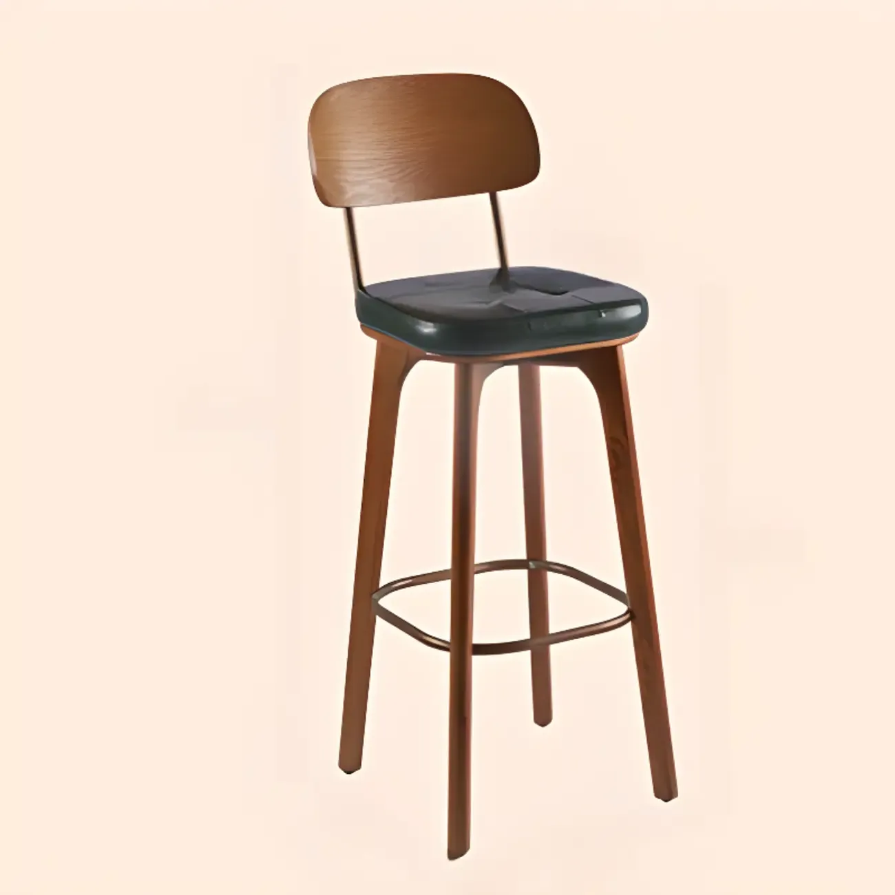 Mid-Century Modern Leather Square Bar Height Stools with Backs