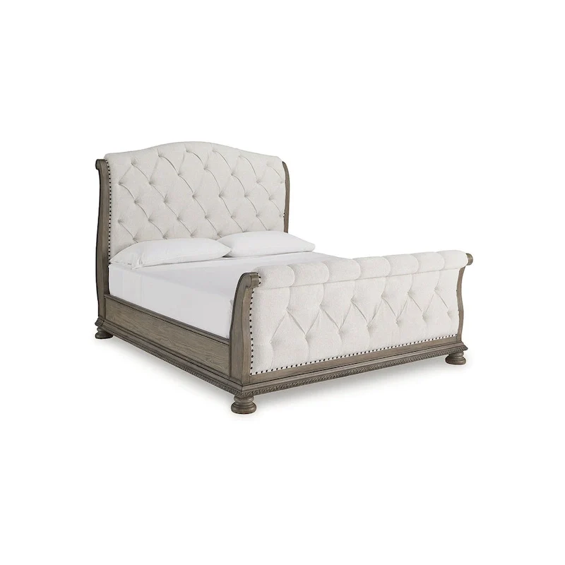 Signature Design by Ashley Ardenfield Light Brown/Beige Upholstered Sleigh Bed