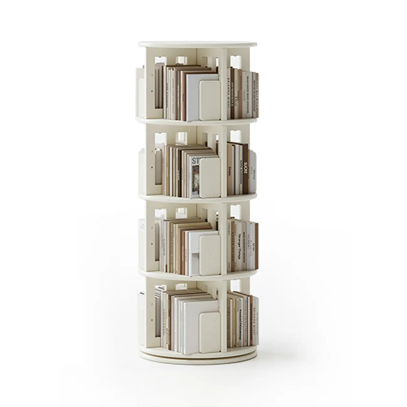Cylindrical Movable 360° Rotating Wooden Bookshelf with Drawer