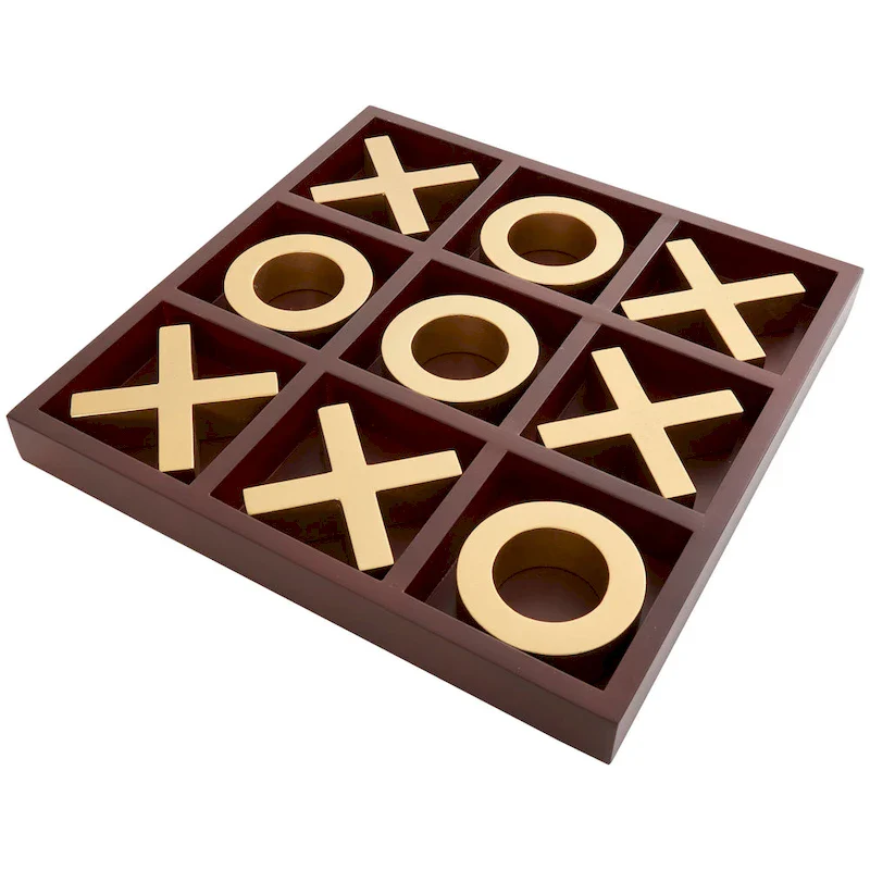 Brown Wood Tic Tac Toe Game Set with Gold X and O Pieces