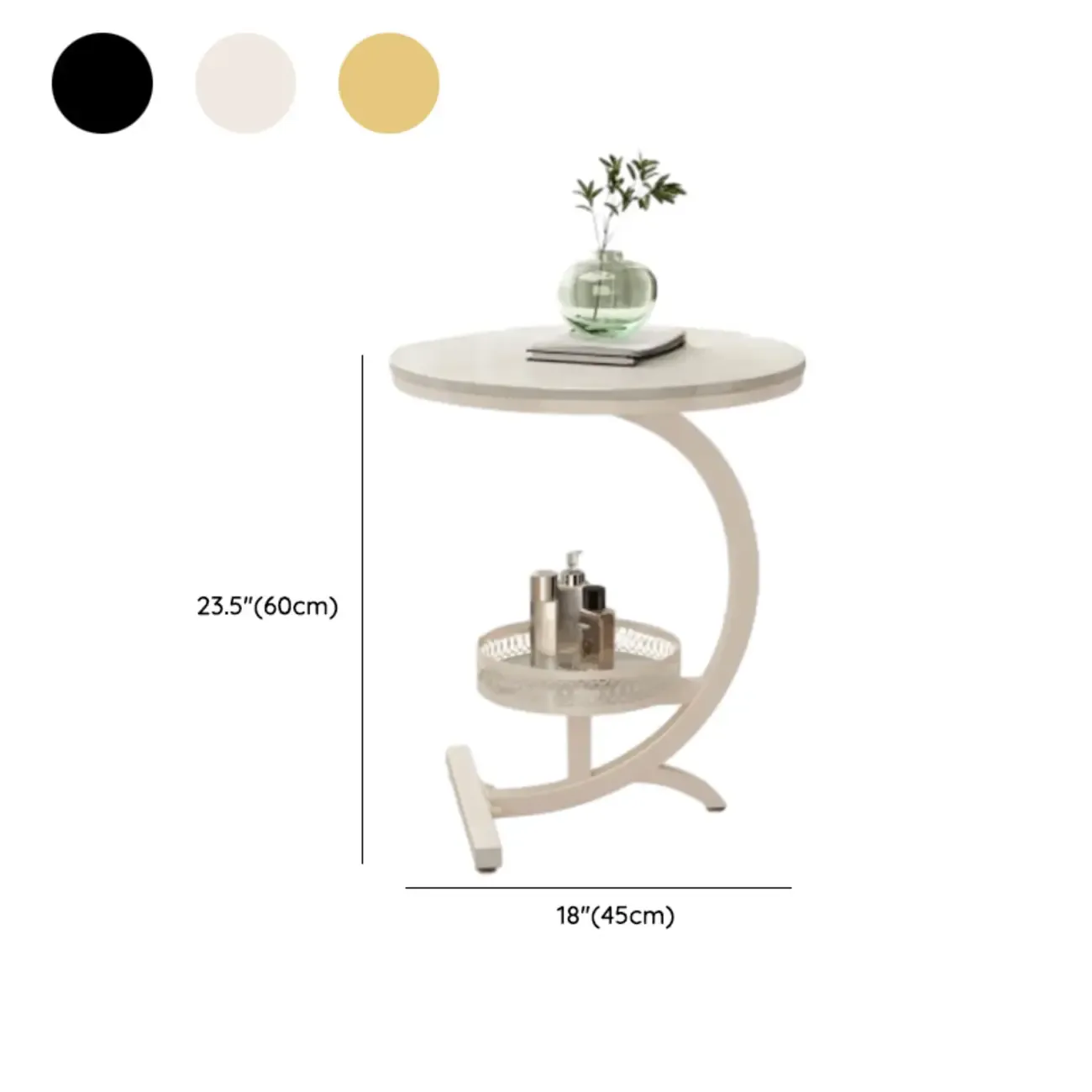 Glam Stone Top Metal Base C-Shape Side Table