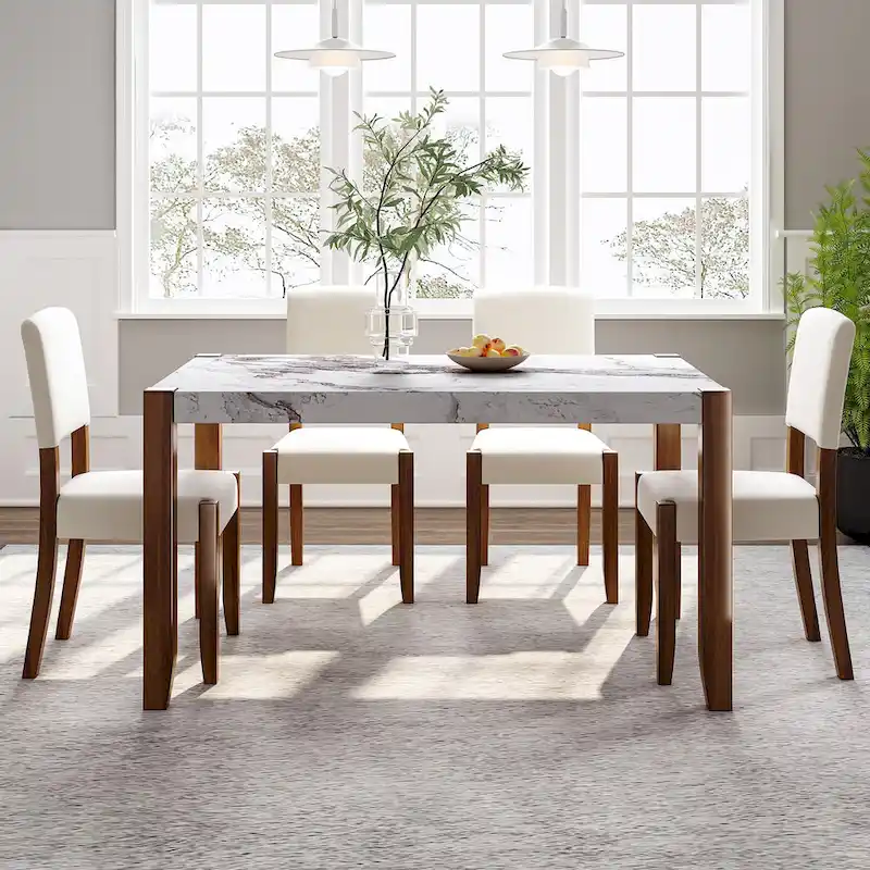 5-Piece Modern Dining Set with Rectangular Table & Chairs