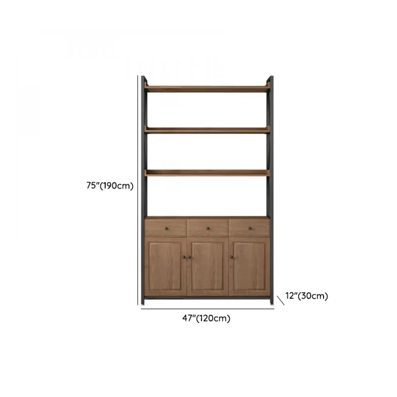 Rustic Brown Metal 6-shelf Open Bookcase with Cabinet
