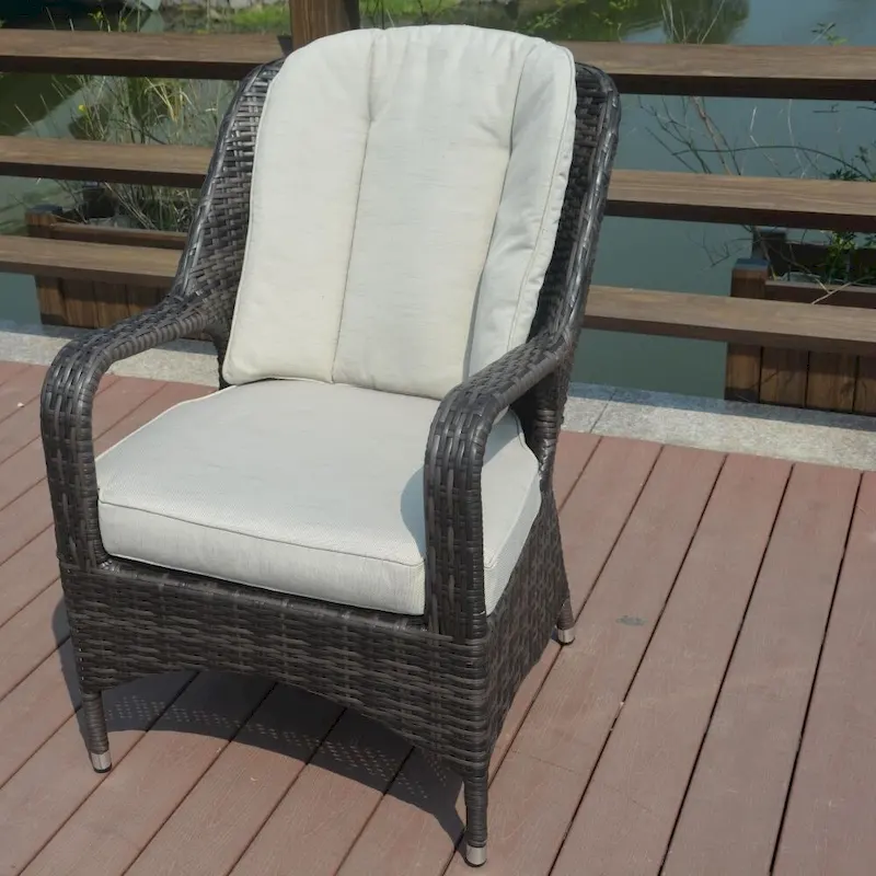 2-Piece Patio Brown Wicker Arm Chair with Cushion