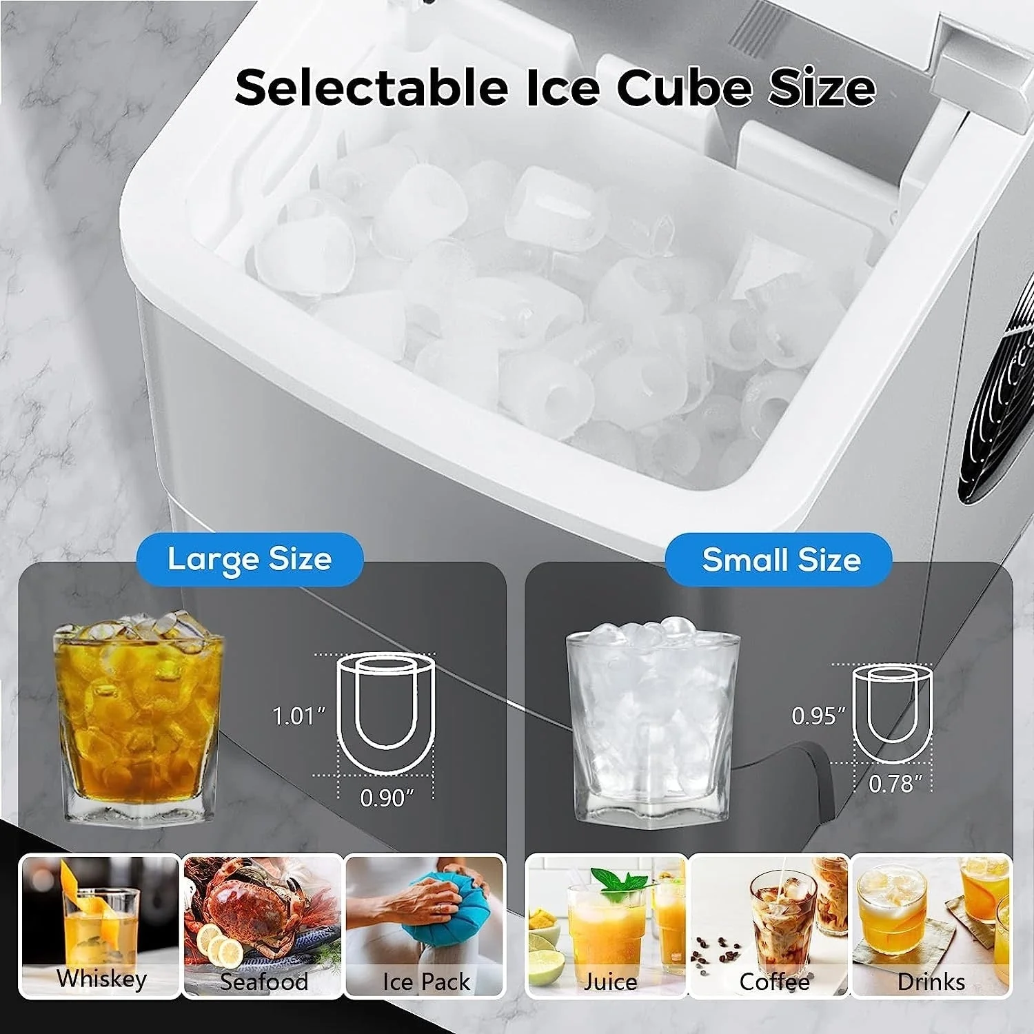 Countertop Ice Maker Machine, Ice Cube Ready in 6-8 Mins with Ice Scoop and Basket