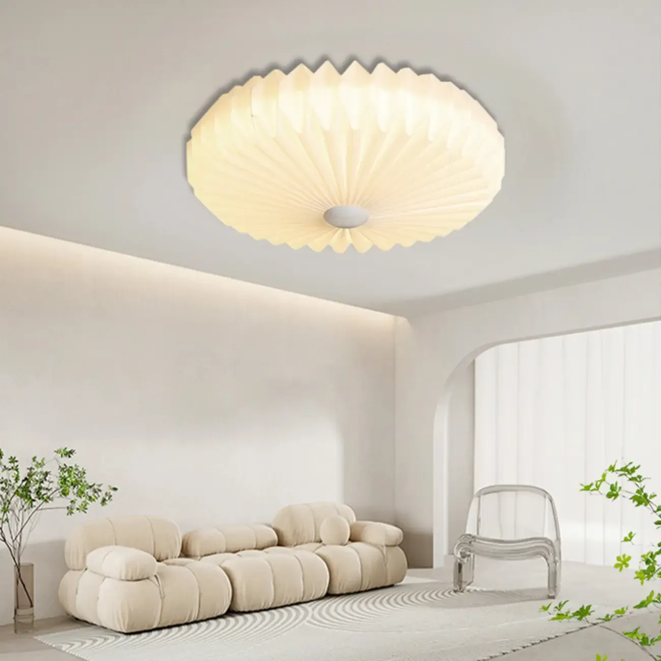 Modern Round Pleated Flush Ceiling Light for Living Room