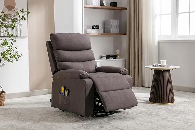 Modern electric lift recliner chair in a living room