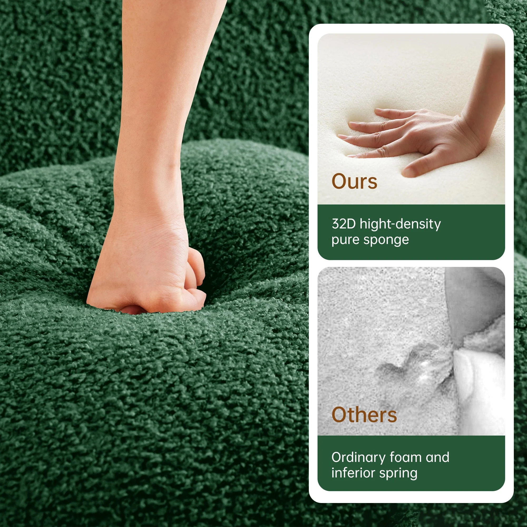 Curved Ergonomic Design L-Shaped Teddy Loveseat Sofa