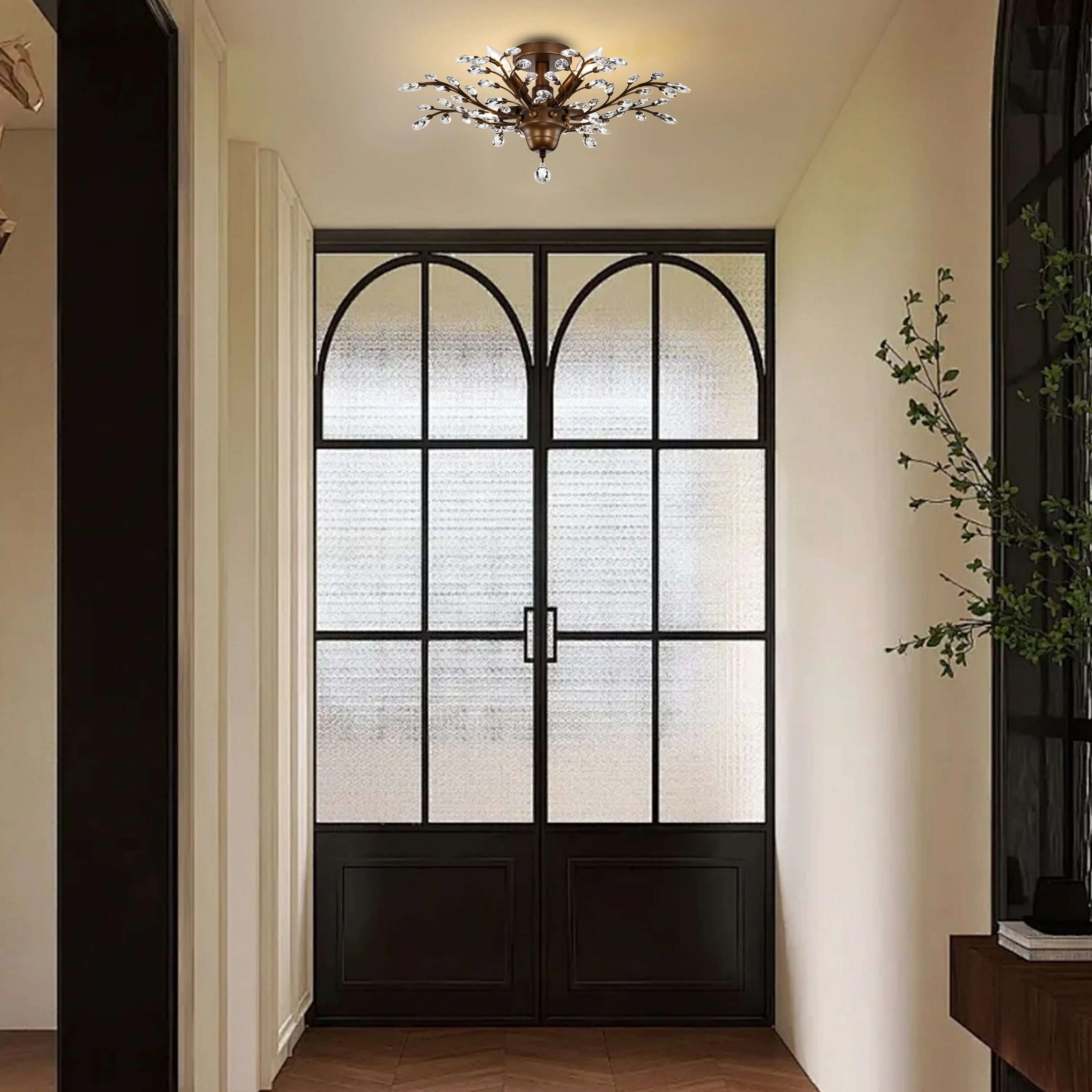 Holly 4-light Crystal Leaves Flush Mount