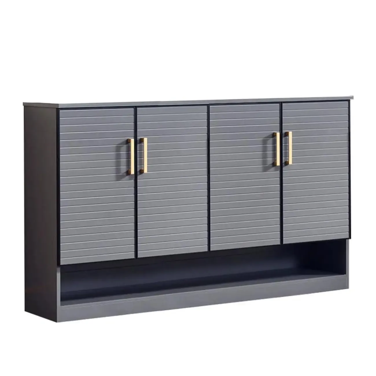 Metal Grey Shoe Cabinet with Open Bottom Shelf