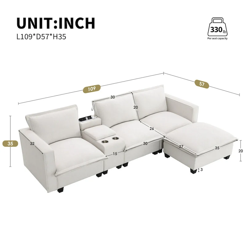 109 Chenille Modular Sectional Sofa with USB Console