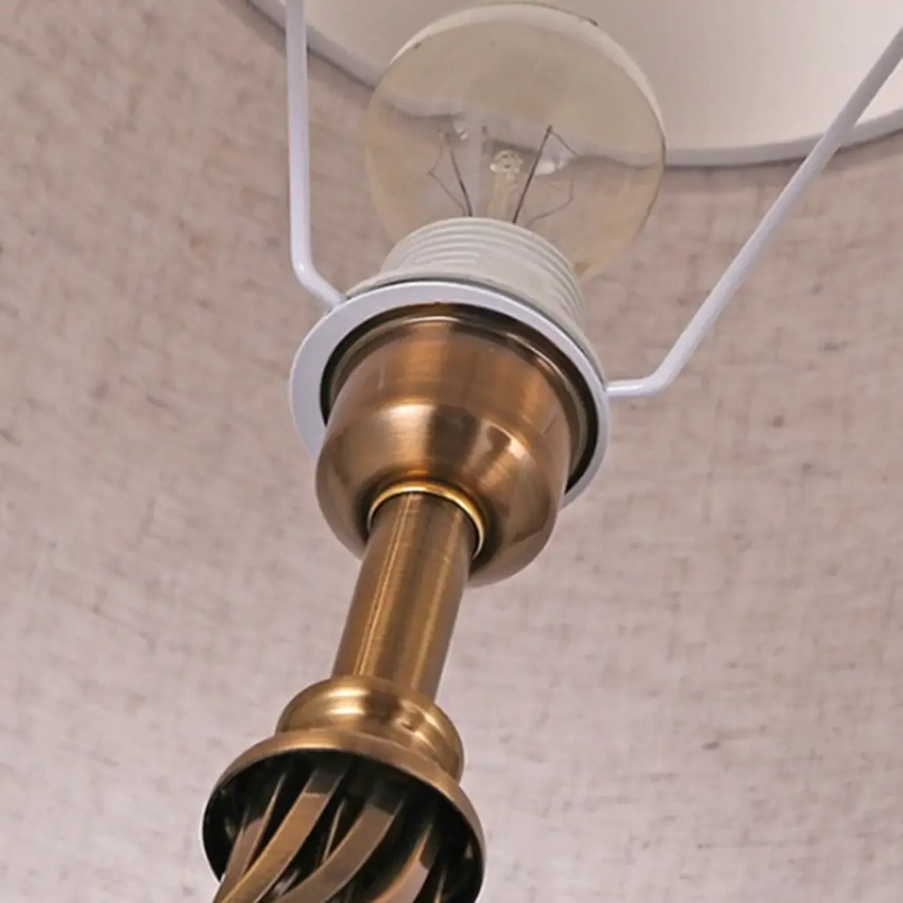 Geometric Fabric LED Bedside Table Lamp Antique Brass Base