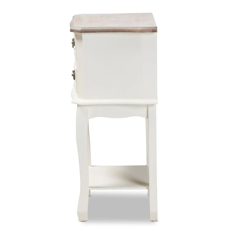 Baxton Studio Amalie Antique French Country Cottage Two-Tone White and Oak Finished 2-Drawer Wood End Table