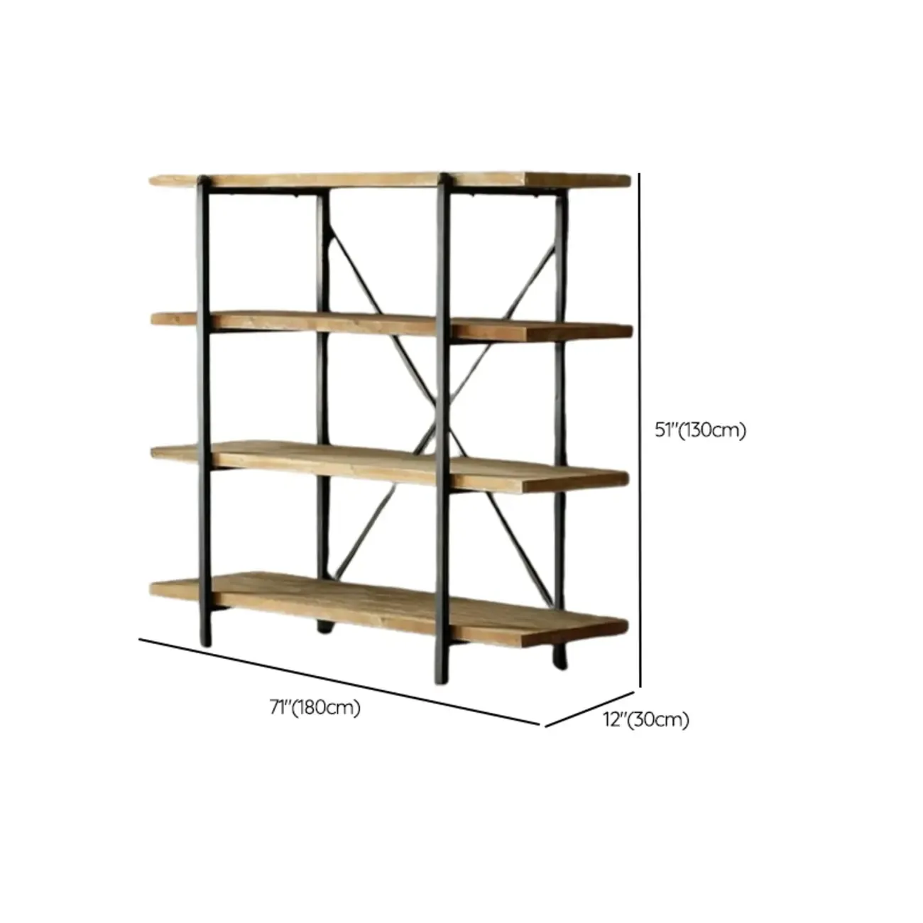 Industrial Wooden Metal Wall Bookshelf 4-Tier