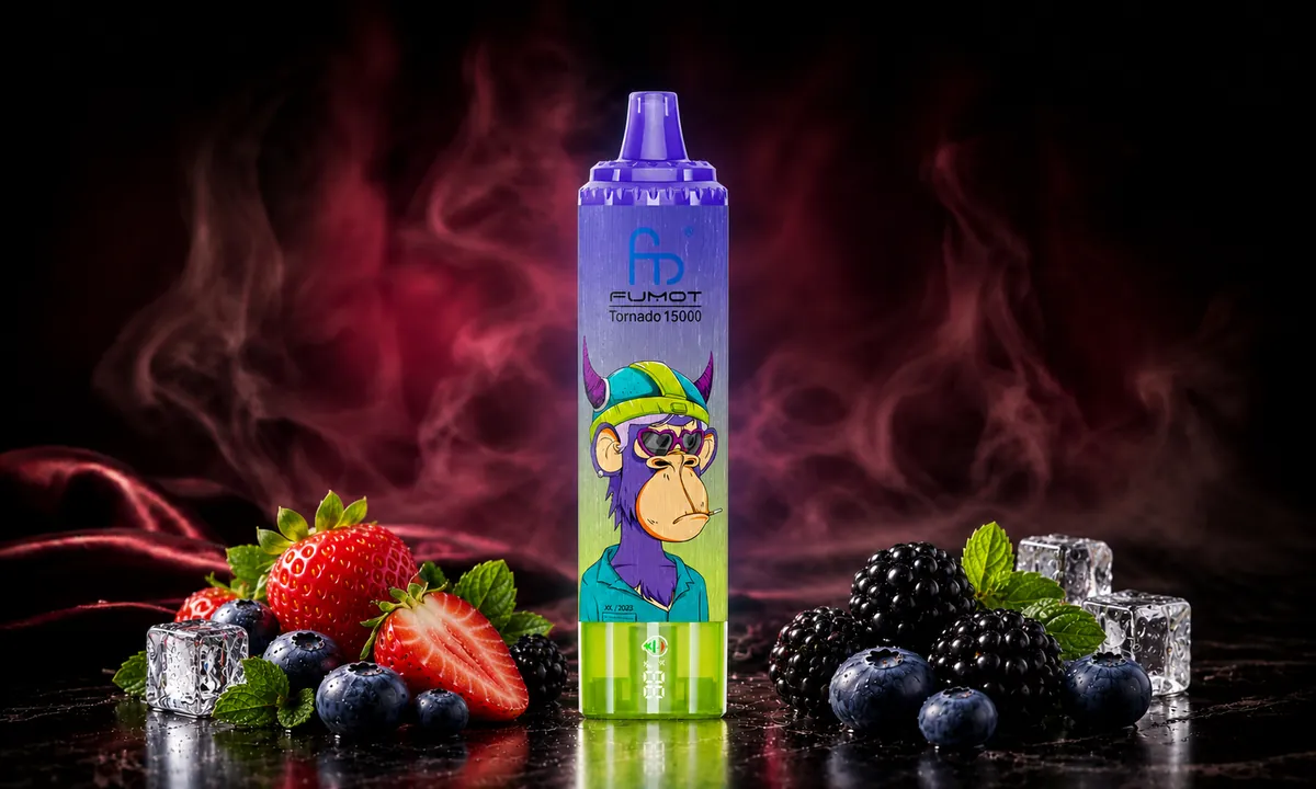 FUMOT Tornado 15000 Vimto – E-Zigarette in einer atmosphärischen Produktszene