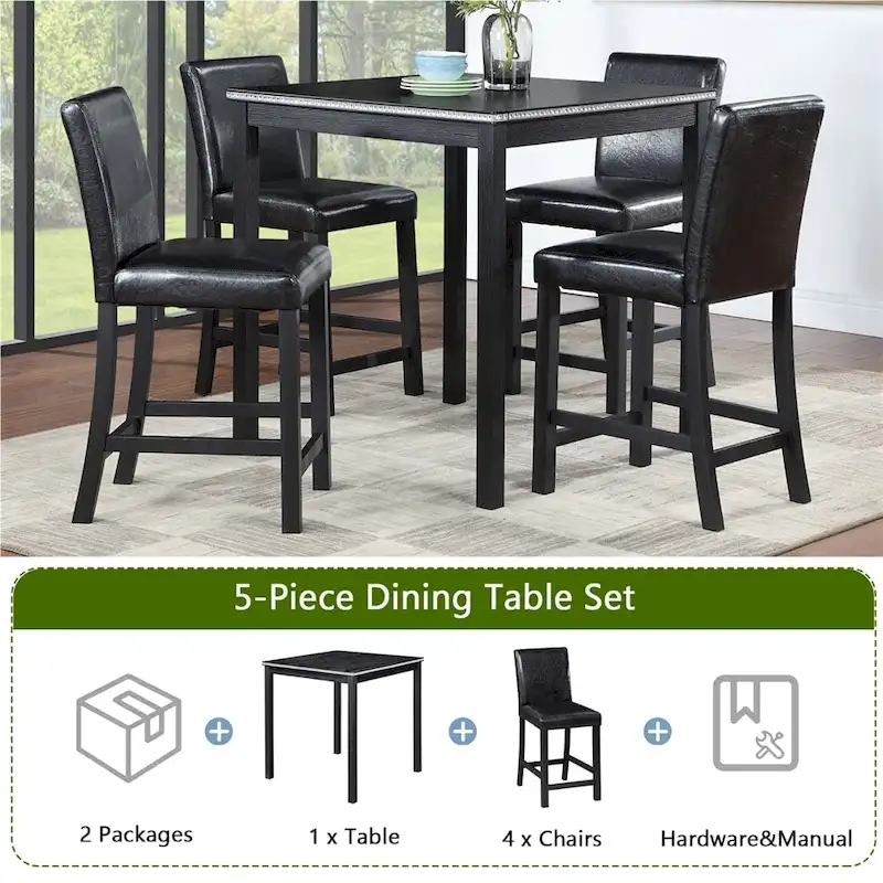 5-piece Wood Dining Counter Height Table and Chair Set