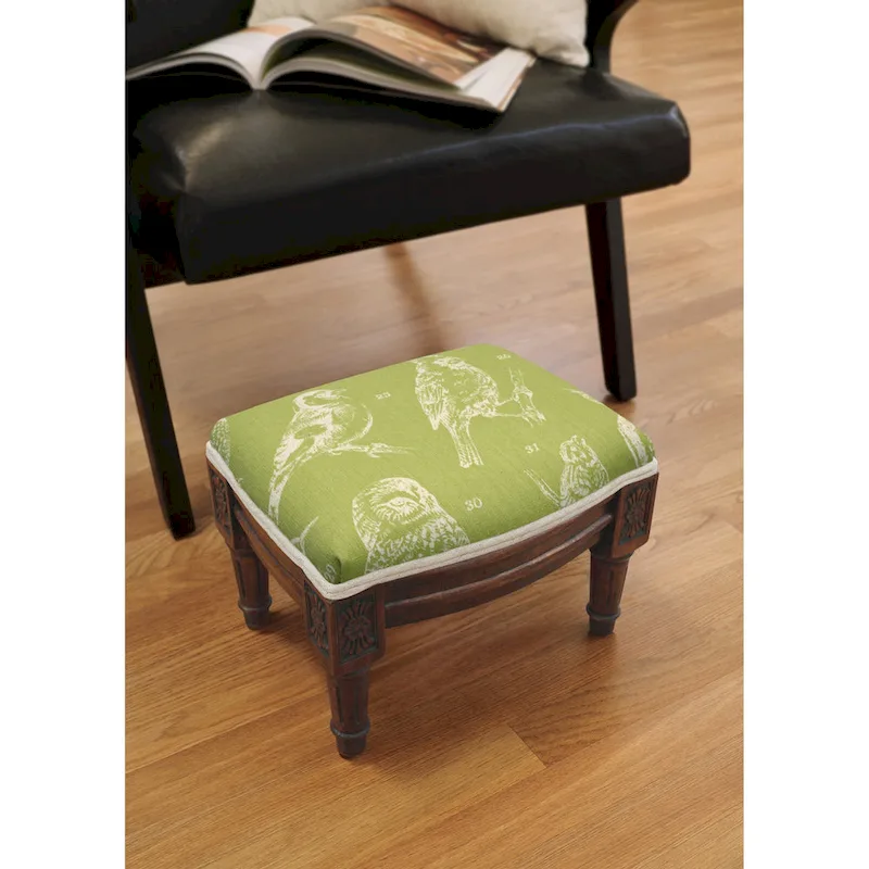 Bird Watch Wood Upholstered Footstool