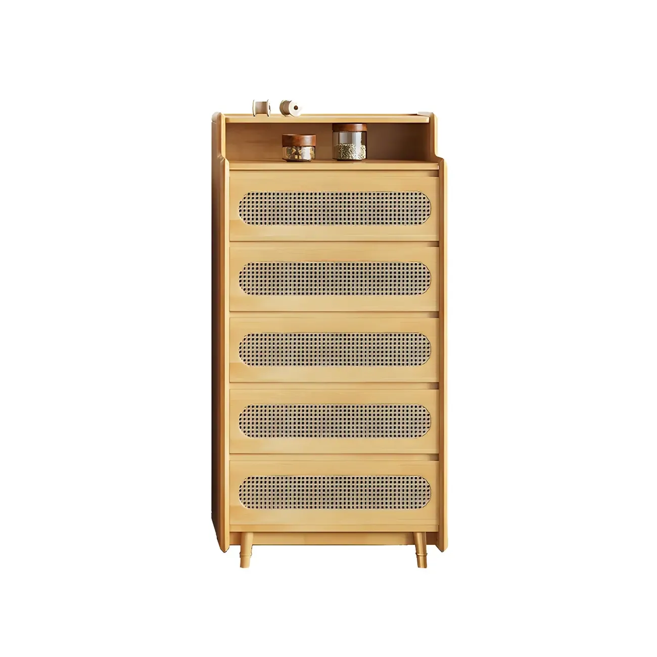 Brown Wood Rattan Front Accent Chest with Multi-Drawer