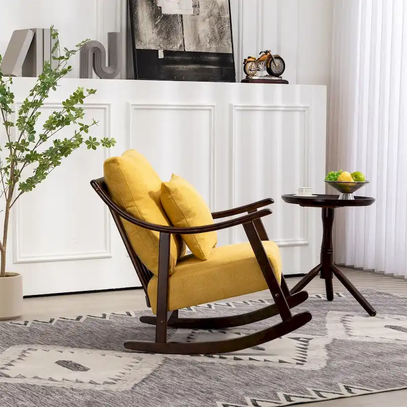 Woven Fabric Upholstered Modern Rocking Chair with Solid Wood Frame