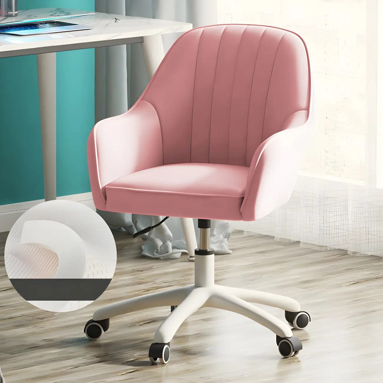 Modern Yellow Leather Swivel Office Chair