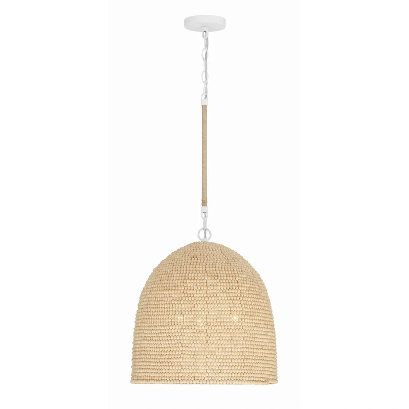 Jasper 3 Light Matte White & Natural Wood Pendant - 16 W x 17.5 H
