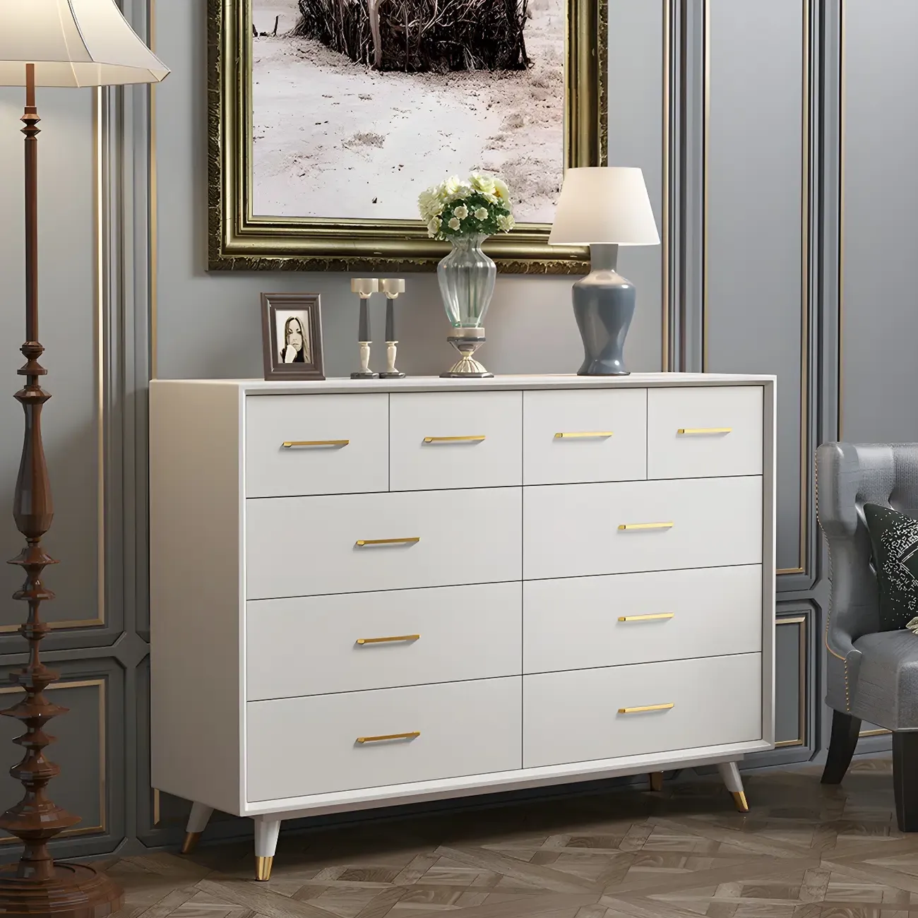 Glam Birch Wood Buffet Table with Multi-Drawers