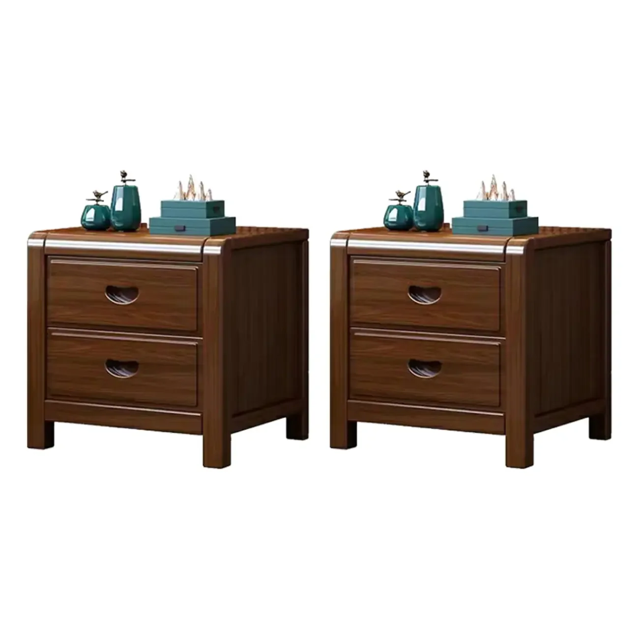 Traditional Nut-Brown 2-Drawer Wood Small Nightstand