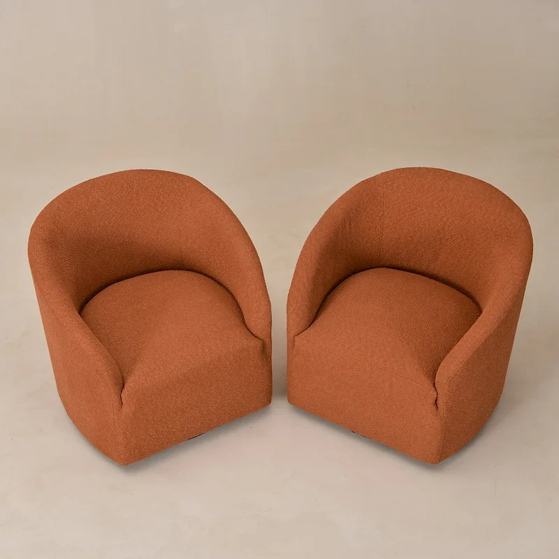 KINWELL 32W Boucle Upholstered Swivel Barrel Armchair (Set of 2)