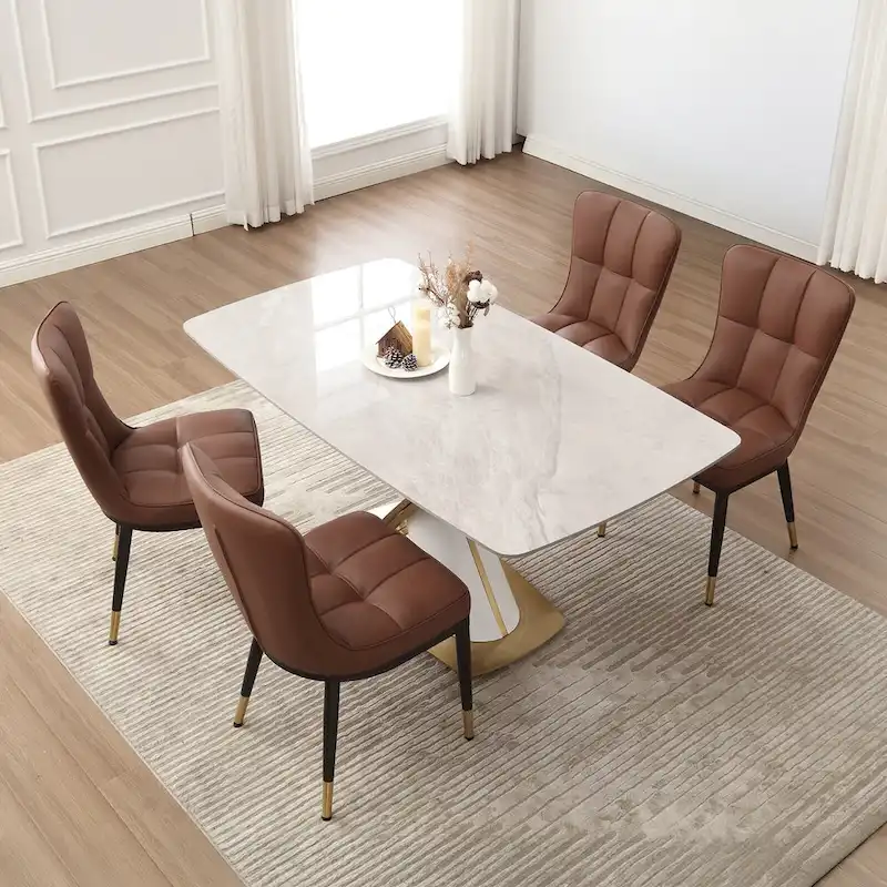 Upholstered Dining Chairs Set of 2 with Metal Legs