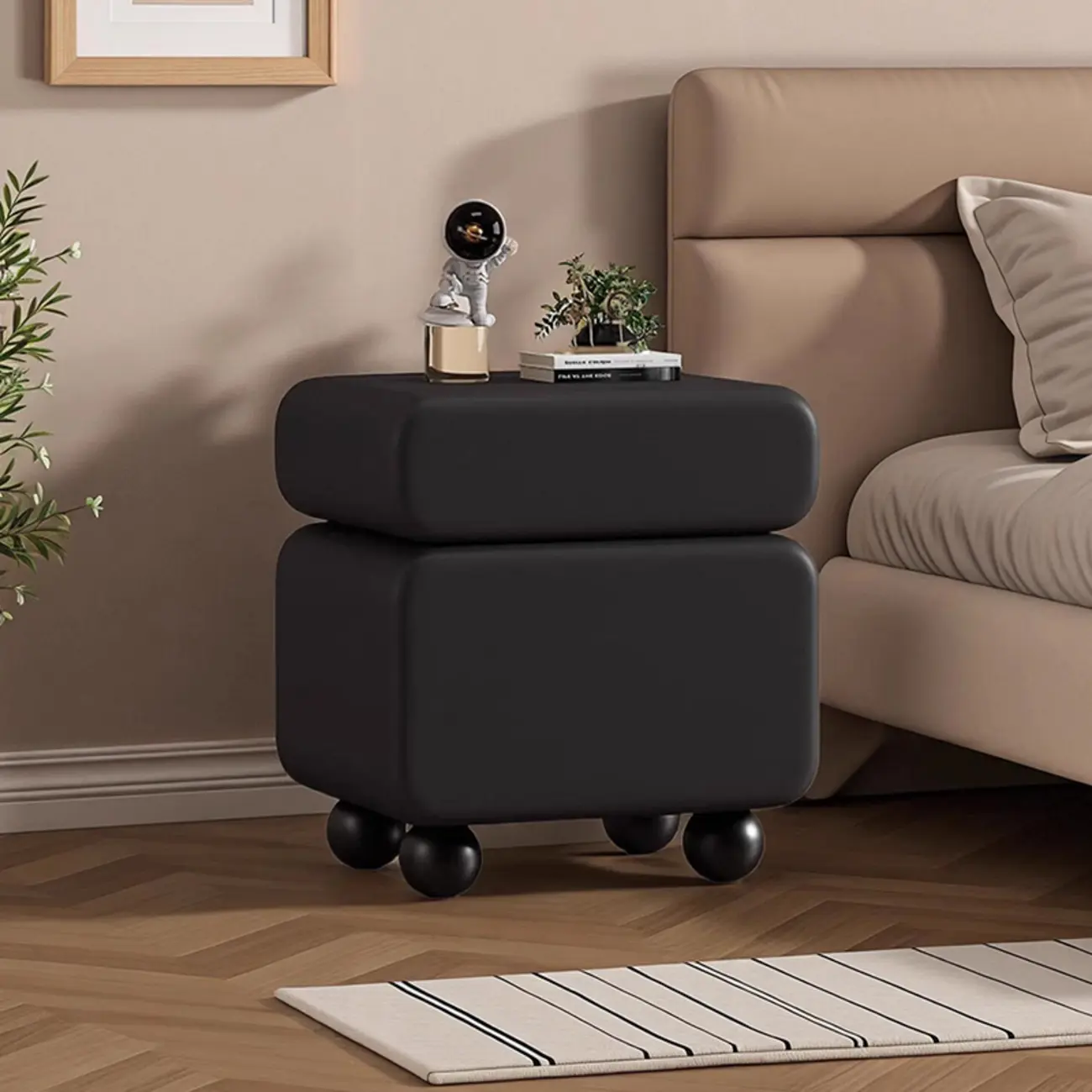 Sleek Black & White Two Drawers Bedside Nightstand