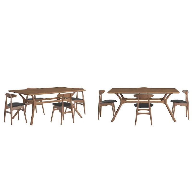 Sylvestria Mid-Century Walnut Finish Rectangular Dining Set