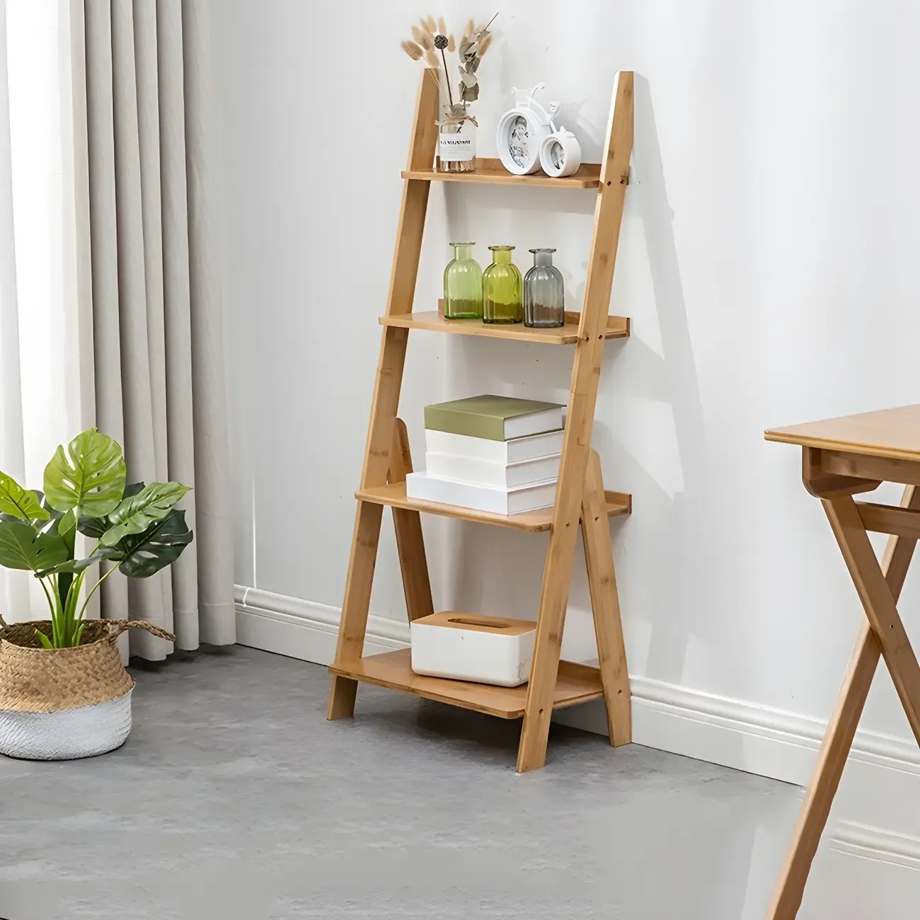 Solid Wood 5-Tier Open Back Ladder Bookshelf