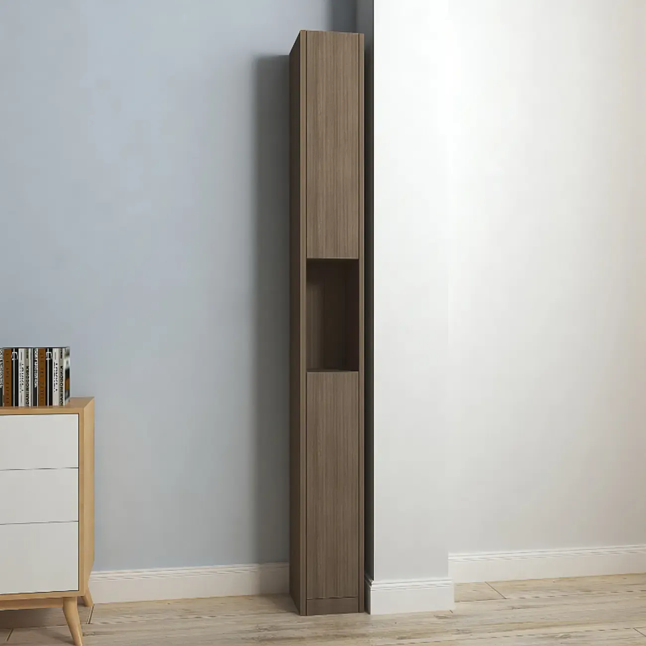 Sleek Modern Rectangle Lumber Tall Shelf Display Cabinet