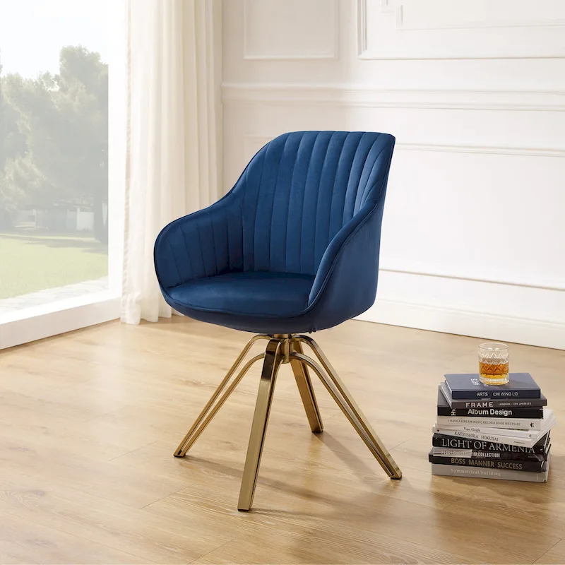 Art Leon Modern Velvet Swivel Chair with Golden Finish