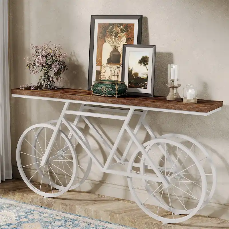 70.9-Inch Extra Long Console Table with Bicycle Metal Base for Entryway, Living Room - 11.81D x 70.87W x 33.46H