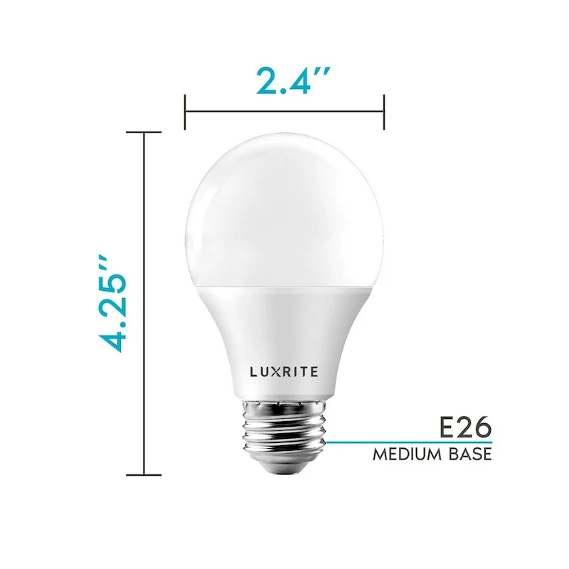 Luxrite A19 LED Light Bulb 60W Equivalent, Dimmable, 800 Lumens, Enclosed Fixture Rated, Energy Star, E26 Base (4 Pack)