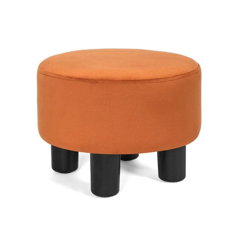 Round Ottoman Velvet Footrest Stool Modern Padded Seat Footstool