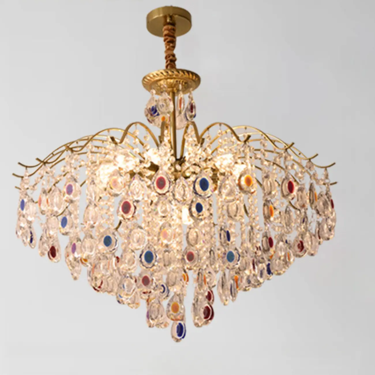 Gold Crystal Chandelier with Beads and Modern Elegant Design