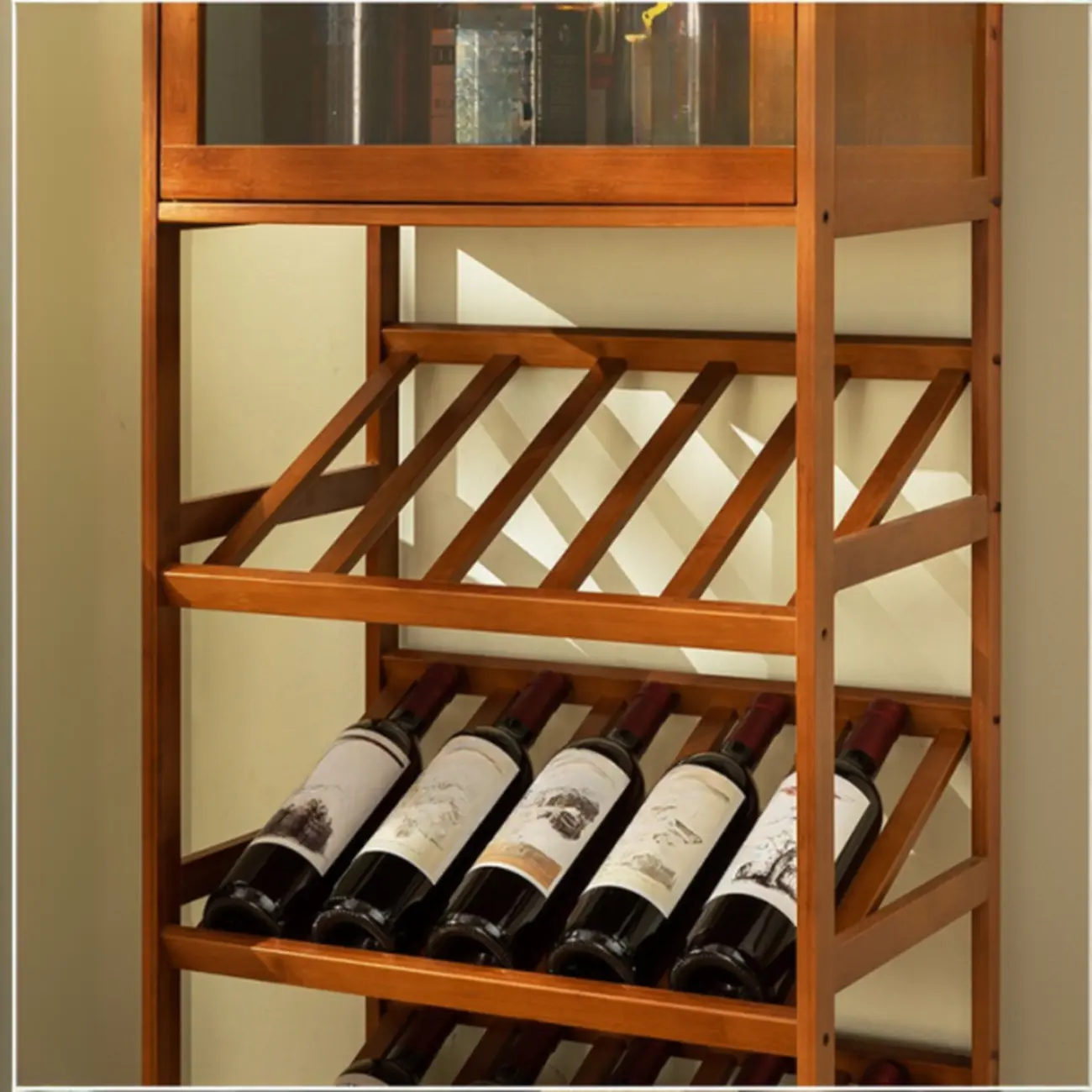 Rustic Freestanding Natural Wooden Wine Rack Cabinet