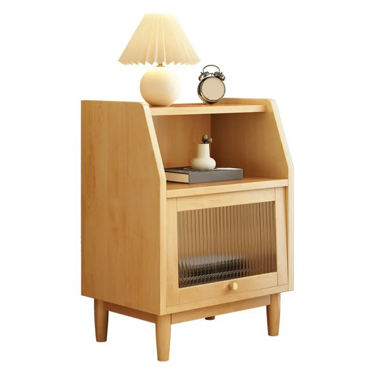 Scandinavian Natural Finish Flip-up Solid Wood Nightstand