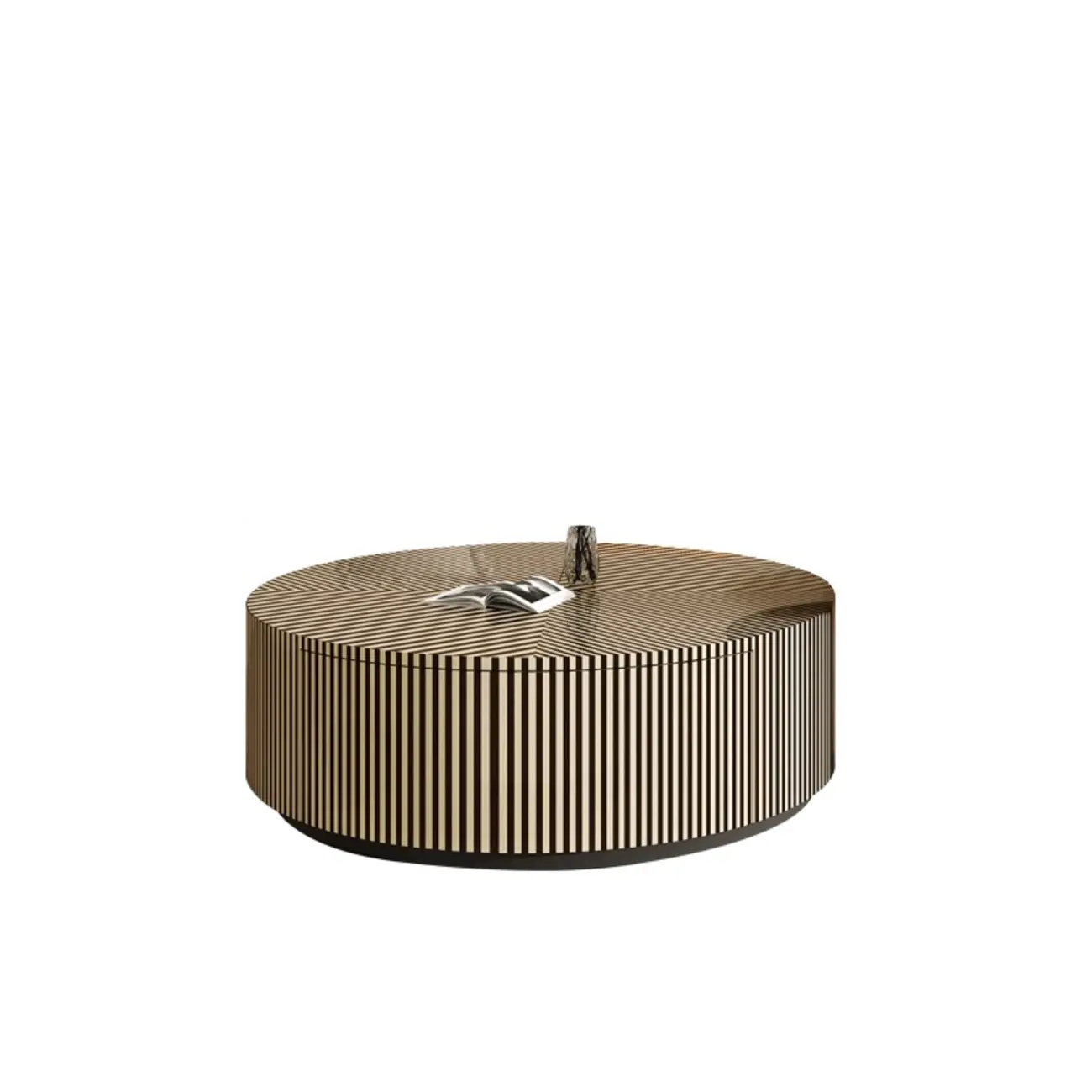 Black and White Stripe Wooden Round Coffee Drawer Table
