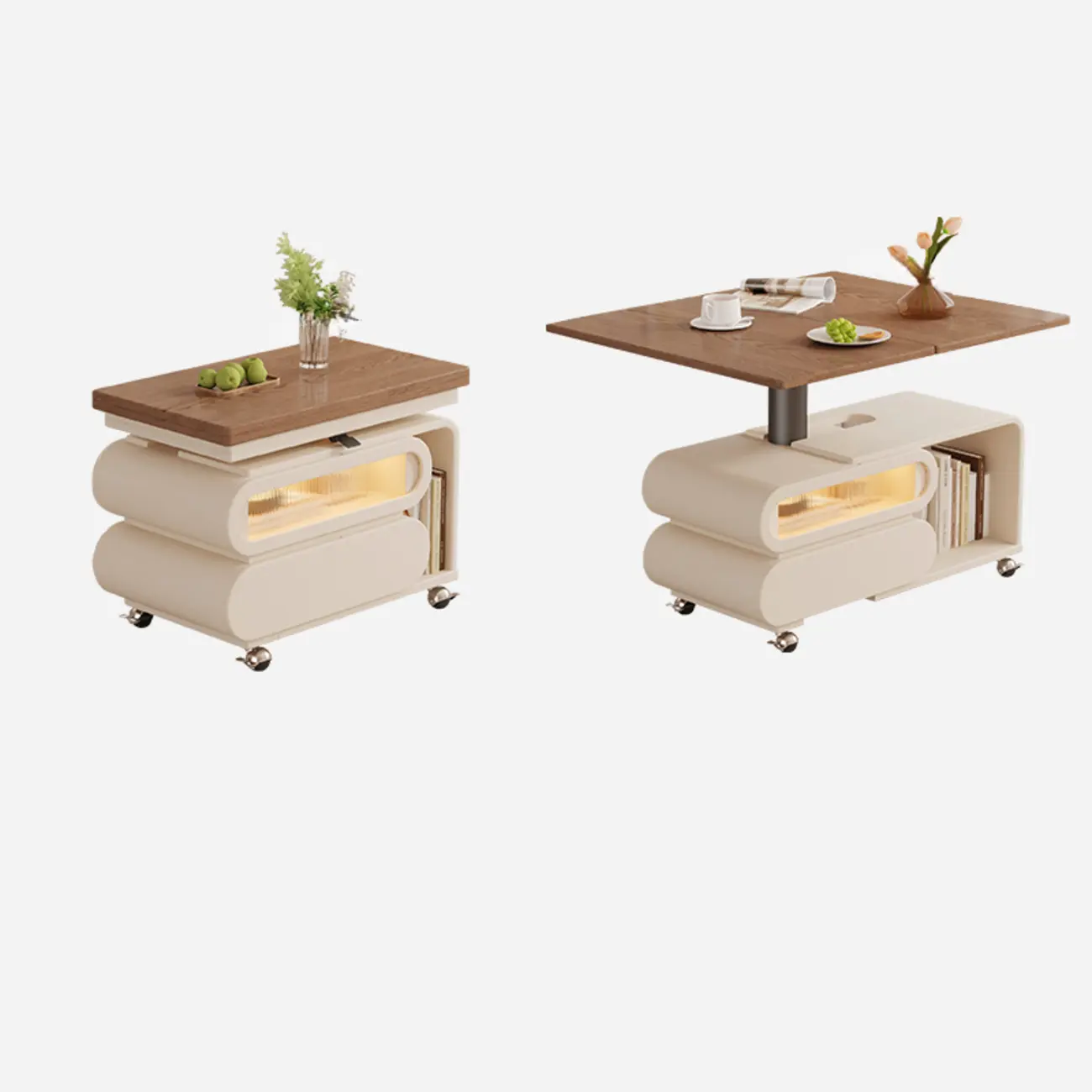 Adjustable Tabletop Modern Wood Side Table with Wheels