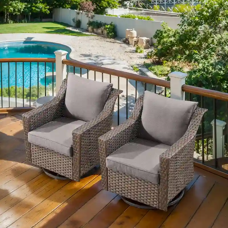 Outdoor Rattan Gliding Chair Set of 2 with Cushion - Brown