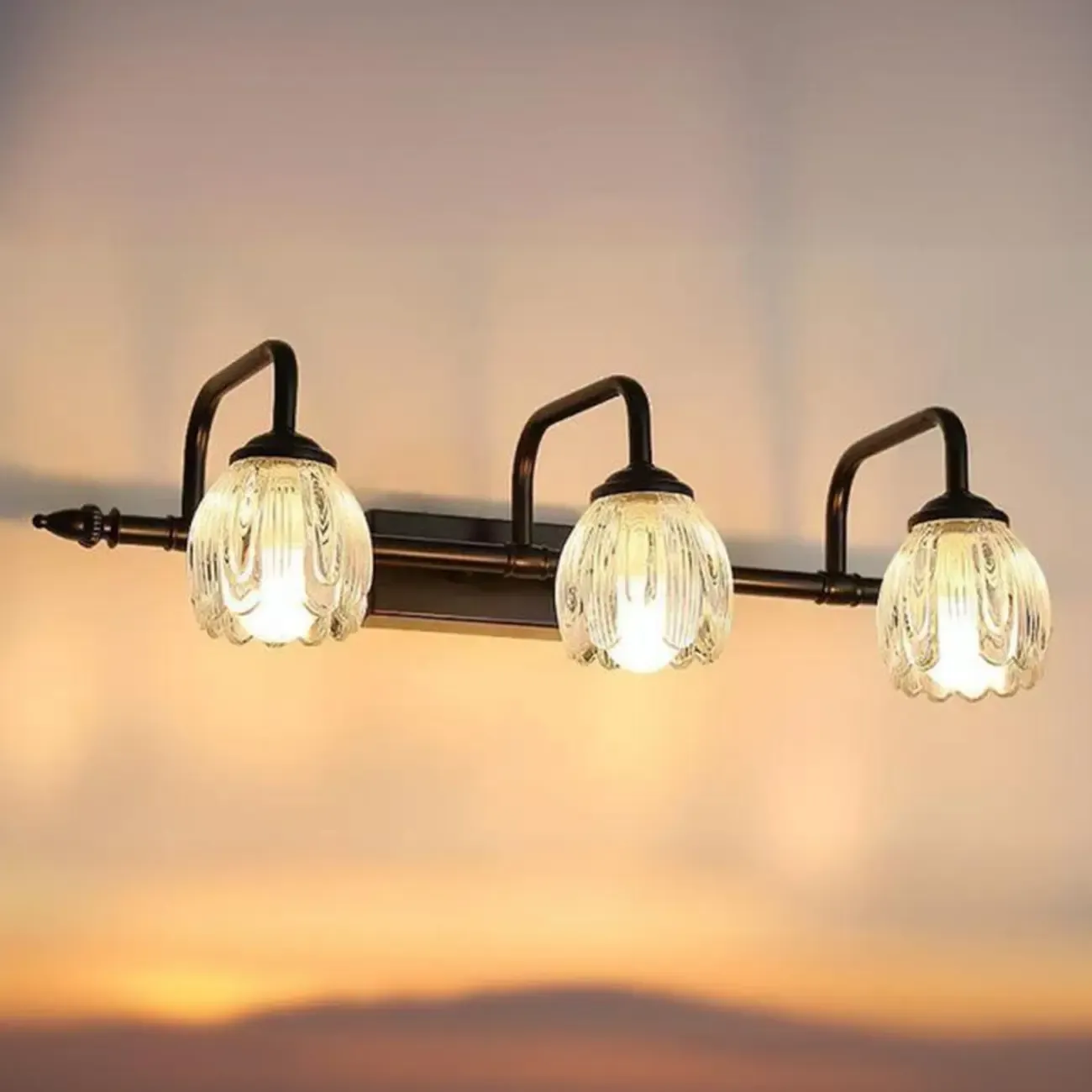 Elegant 3 heads Black Metal Wall Lamp with Crystal Globe