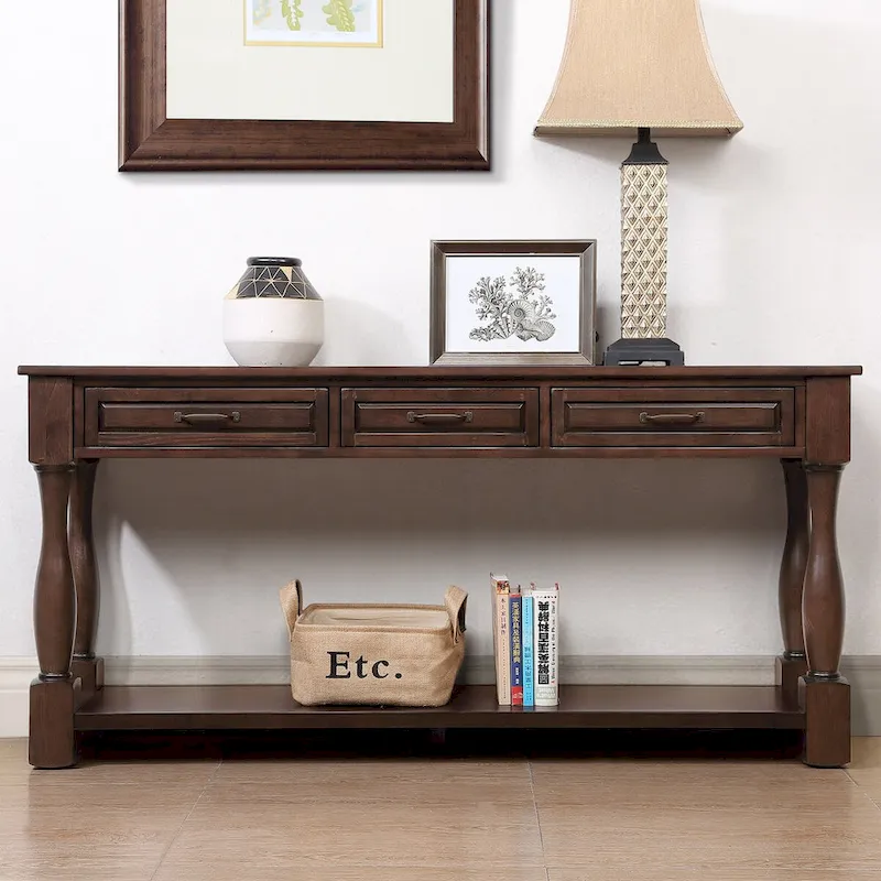 Wood Console Table with 3 Drawers and 1 Bottom Shelf