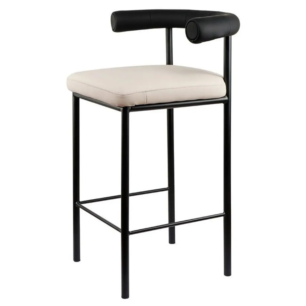 Modern Velour Upholstered Low Back Metal Frame Bar Stools