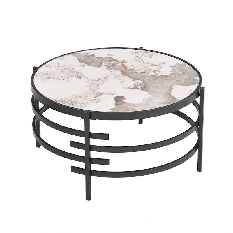Modern Coffee Table With Sintered Stone Top and Sturdy Metal Frame