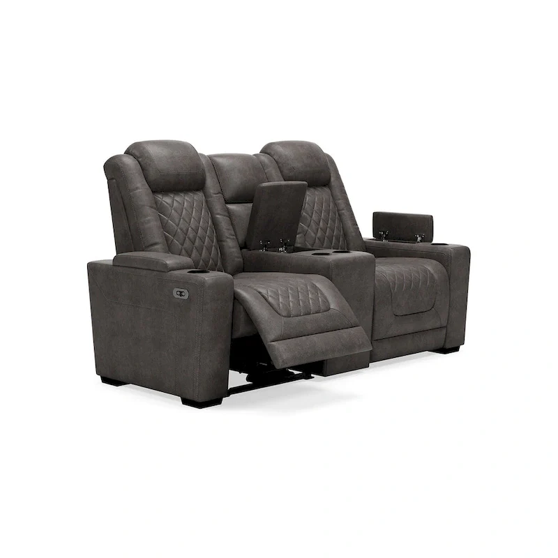 Signature Design by Ashley HyllMont Gray Power Reclining Loveseat with Console - 71.75 W x 39 D x 44 H