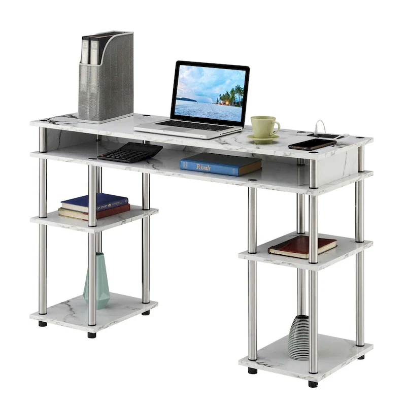 Convenience Concepts Designs2Go No Tools Student Desk with Charging Station and Shelves